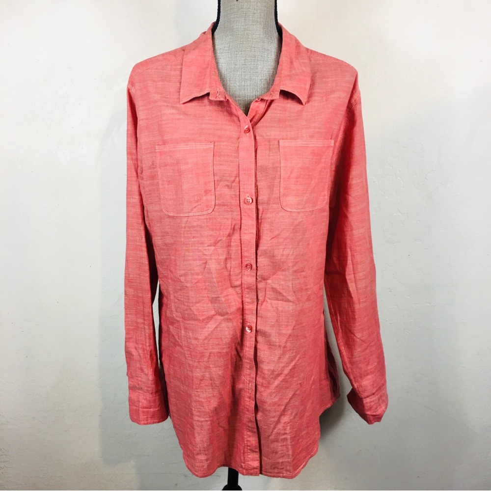 Free People Size Large L Button Down Lace Back Tunic Top Blouse Long Sleeve